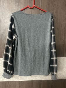 Gray Plaid Sleeve Top