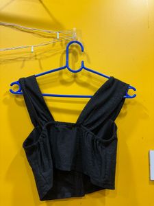 Black Button-Up Crop Top