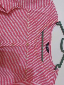 Pink Lehariya Print Cotton Kurta