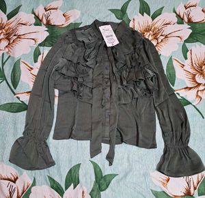 Shein Flounce Sleeve Textured Tailored Fit Layered