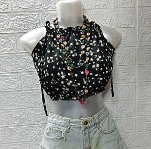 Foral Print Black Bralette Crop Top