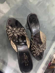 Elegant Black Embellished Heels - Size 9/39