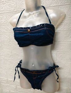 Fresh Unused 3 Piece Denim Bikini Set