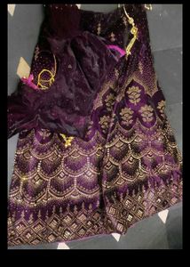 Purple Velvet Embroidered Skirt