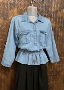 Pintresty 🌸Denim Peplum Shirt Top