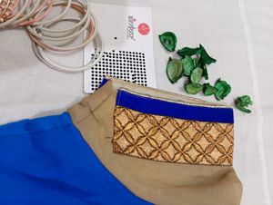 Embroidered Blue Saree With Blouse