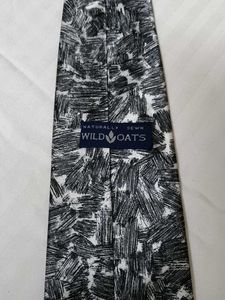 Wild Oats Men Abstract Printed Silver &amp; Black Tie