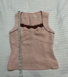 Pink Lace Trim Tank Top Bust 30