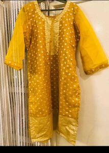 Pretty Yellow Organza Kurti Set