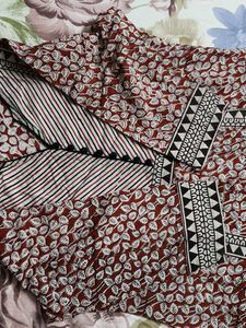 Indubindu Women Printed Red Cotton Kurta Set