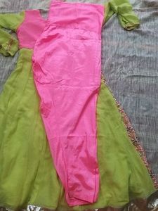 Embroidered Pink &amp; Green Ethnic Gown