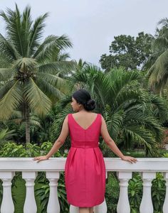 Pink Bow Waist Cocktail Dress