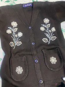 Embroidered Brown Cardigan