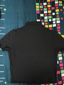 Black Ribbed Mock Neck Top
