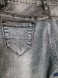 Graphic Printed Grey Denim Jeans