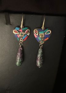 Natural Ruby zoisite  Heart Drop Earrings