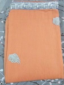 Peach Embroidered Saree