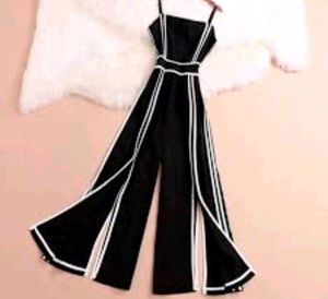 Black With White Striped Pattern Jumpsuit