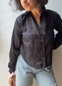 Jet Black Satin Shirt 💋