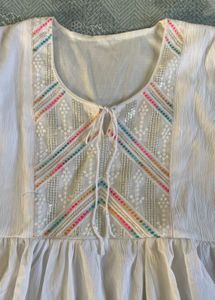 White Embroidered Pom-Pom Dress