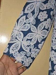 Denim Blue Flower Printed Top