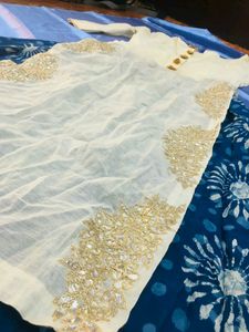 Off White With Navy Blue Printed Kurta