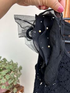 Black Lace Top with Ruffle Sleeves