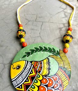 Hand painted terracotta Jewelry Set With Earrings
