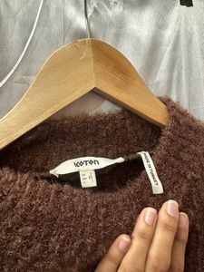 Brown Aesthetic Crop Warm Wollen SweatShirt made in turkey