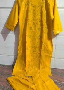 Golden Yellow Embroidered Kurti Set Xl