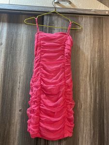 Hot Pink Ruched Mini Dress