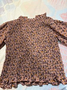 Floral Shirred Long Sleeve Top