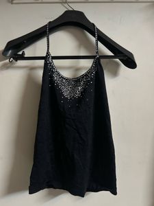 Elegant Black Embellished Tank Top