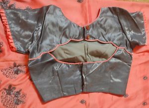 Coral Pink And Grey Embroidery Saree