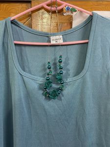 Pista Blue Boydcon Tank Dress With  Green necklace