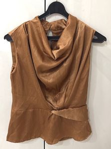 Brown Cowl Neck Sleeveless Top