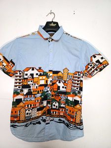 Men Blue Silm Fit Opaque Printed Casual Shirt