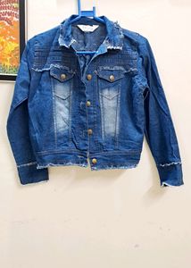 Blue Embroidered Denim Jacket With Two Front Pocket