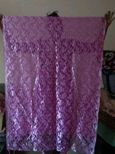 Pink Net Dupatta With Flowers In It