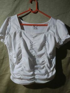 White Square Neck Top