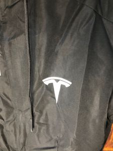 Stylish Black Polyester Jacket With Tesla Print