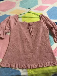 Cute Pink Ruffle Sleeve Top