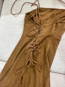 Faux Suede Dress With Back Ties