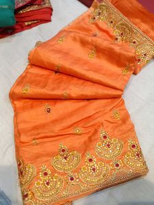 Embroidered Peach Saree