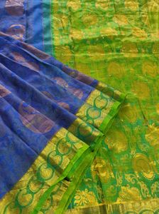 Blue And Green Korvai Kanchipuram Silk Saree