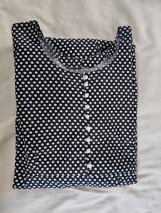 Black Bobby Print Frock Style Kurta