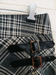 Plaid Mini Skirt with Buckle Detail