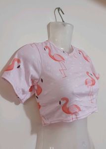 Flamingo Print Pink Crop Top