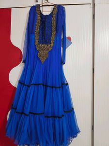Navu Blue Anarkali Gown With Dupatta