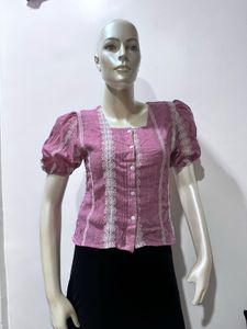 Pink Lace Trim Top